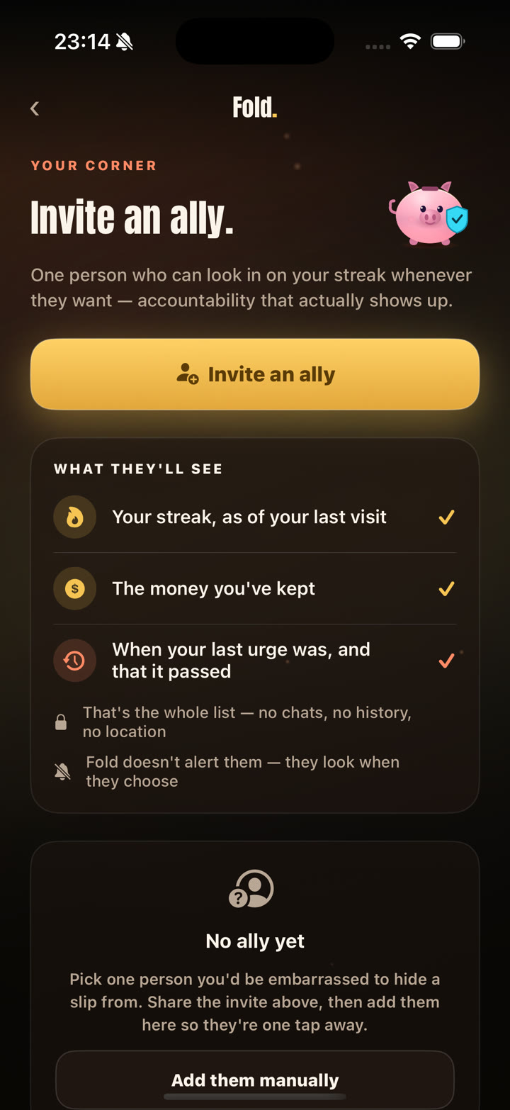 Ally: invite one trusted person who can look in on your streak