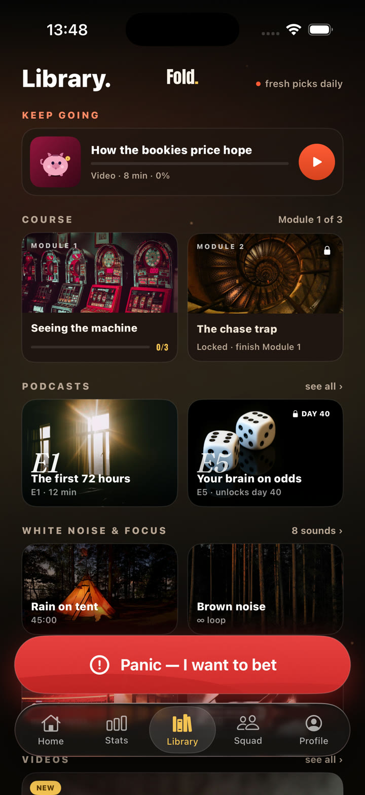 Library: the Unhooked course, podcasts, white noise and videos